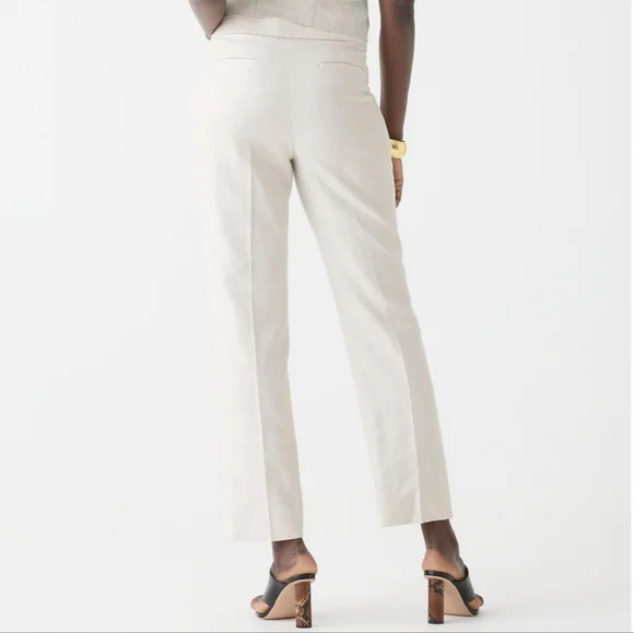 EUC J. Crew Kate Straight-Leg Pant in Stretch Linen Blend Ivory‎ Size 0P - Picture 4 of 11